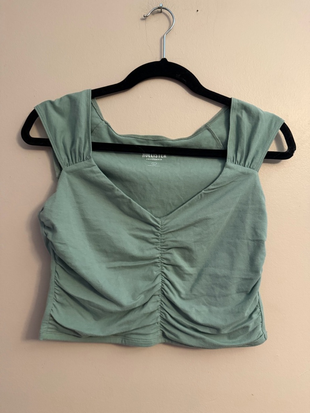 Hollister Sage Green Ruched V-Neck Crop Top